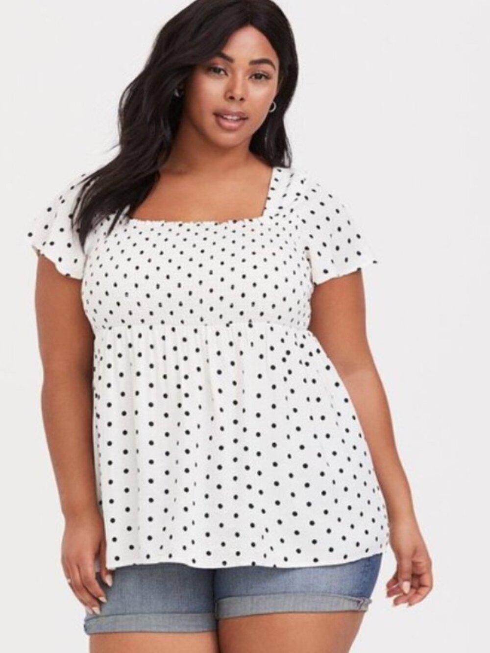 Torrid Polka Dot Smocked Baby Doll Blouse 3